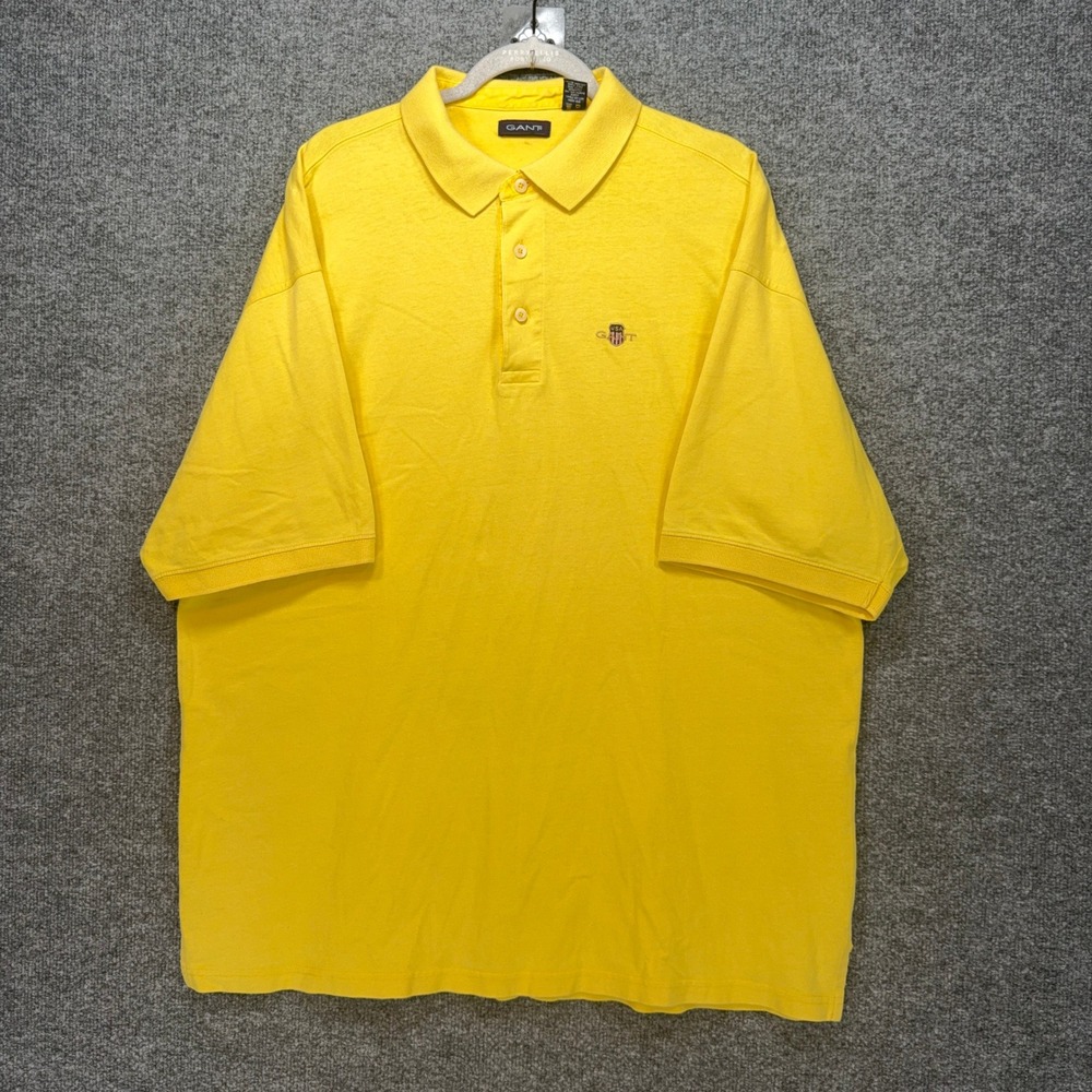 Gant Polo Shirt Mens XXL Yellow USA Shield Logo Short Sleeve Cotton Classic